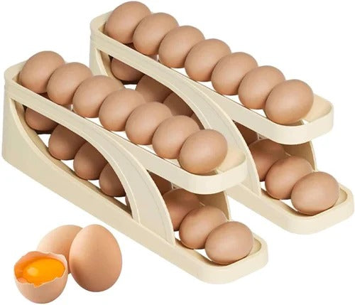 2 Tier Egg Organizer Automatic Scrolling Egg Rack, Double Layer Egg Storage Tray ( Random Colors )
