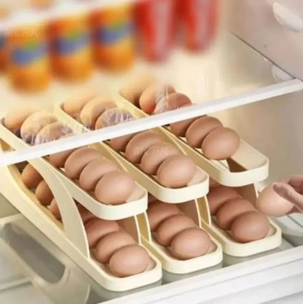 2 Tier Egg Organizer Automatic Scrolling Egg Rack, Double Layer Egg Storage Tray ( Random Colors )