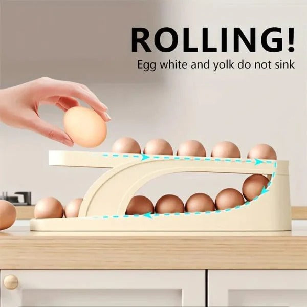 2 Tier Egg Organizer Automatic Scrolling Egg Rack, Double Layer Egg Storage Tray ( Random Colors )
