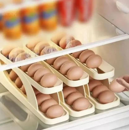 2 Tier Egg Organizer Automatic Scrolling Egg Rack, Double Layer Egg Storage Tray ( Random Colors )