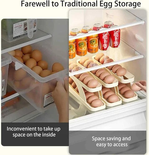2 Tier Egg Organizer Automatic Scrolling Egg Rack, Double Layer Egg Storage Tray ( Random Colors )